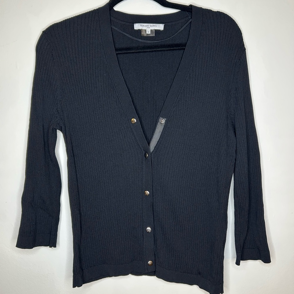 Gerard Darel black ribbed Vneck cardigan size 4